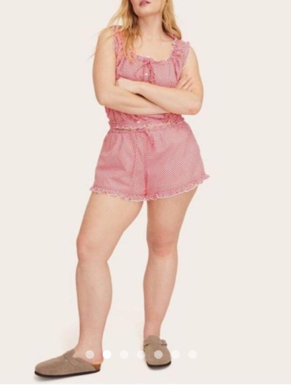 Women's Pink Polka-Dot Elastic Waist Shorts